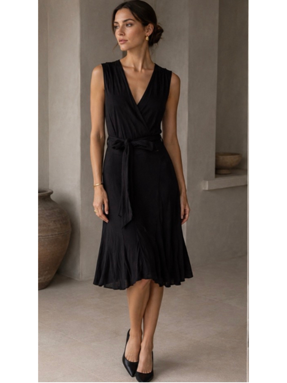 Diane von Furstenberg Black Midi Wrap Dress Size S New!